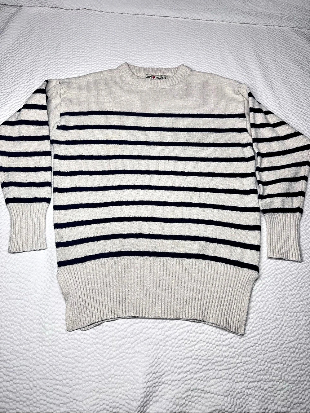 Love Change Italy Cream Striped Crewneck Sweater Size Medium